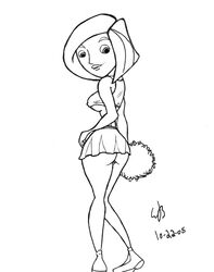 2005 ann_possible cheerleader disney disney_channel female female_only human kim_possible line_art medium_breasts monochrome pom_poms short_skirt smooth_skin solo tagme themushroomking underboob