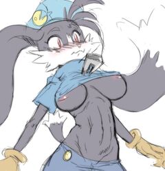 anthro breasts color exposed_breasts female female_only front_view fur furry furry_breasts klonoa klonoa_(series) l1zardman rule_63 shirt_lift solo