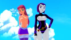 2girls 3d 3d_(artwork) breasts breasts_out butts69420 cartoon_network dc dc_comics exposed_breasts female female_only hi_res illusion_soft koikatsu nipples purple_hair rachel_roth raven_(dc) red_hair starfire teen_titans topless