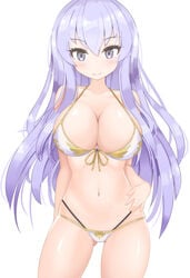 big_breasts bikini breasts female female_only headmistress_jeanne hourglass_figure huge_breasts large_breasts long_hair looking_at_viewer silver_eyes silver_hair swimsuit tagme the_battle_cats tsujill white_background