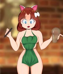 blue_eyes brown_hair cat_ears iced_latte_with_breast_milk meme moneko_(the_battle_cats) nude_female open_mouth the_battle_cats