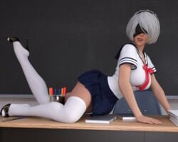 3d 3d_(artwork) daz3d daz_studio female high_heels nier nier:_automata nier_(series) pin3d school_uniform schoolgirl seductive solo solo_female yorha_2b