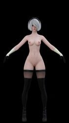 3d blender_(software) blue_eyes exposed_breasts exposed_pussy hairband half_naked nier nier:_automata nier_(series) renderingbutts white_hair work_in_progress yorha_2b