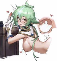 1girls ass big_breasts bkclo3 bouncing_breasts breasts cum cum_in_pussy cum_in_uterus cum_inside genshin_impact glasses green_hair nipples sucrose_(genshin_impact) thighs uterus vaginal_penetration yellow_eyes