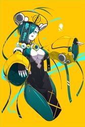 1girls 2021 big_breasts breasts cleavage_cutout green_eyes green_hair gynoid jiangshi looking_at_viewer original original_character solo solo_female specimen69_(ub1mo) tagme thick_thighs thighs ub1mo unusual_pupils white_skin