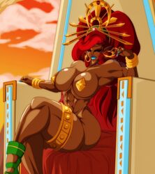 breasts breath_of_the_wild dark-skinned_female dark_skin gerudo large_breasts muscular_female nala1588 pasties red_fur red_hair the_legend_of_zelda the_legend_of_zelda:_breath_of_the_wild thick_thighs urbosa