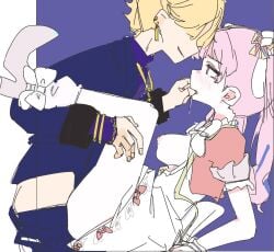 1boy 1girls blush breasts breasts_out female magical_girl nipples ootori_emu penetration pink_eyes pink_hair project_sekai sex skirt smile tempuhra tenma_tsukasa