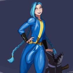 1futa big_balls big_lips big_mouth big_penis big_smile blue_hair breasts bulge cannon clothed clothing erection_under_clothes fallout flat_chest fully_clothed futa_only futanari human jinx_(league_of_legends) jumpsuit large_breasts large_penis large_testicles league_of_legends light-skinned_futanari light_skin lipstick long_hair magnetus naughty_smile pale_skin penis_shaped_bulge penis_under_clothes purple_lips purple_lipstick seductive_smile smile solo standing tight_clothing vault_suit violet_eyes violet_lipstick violet_nail_polish weapon