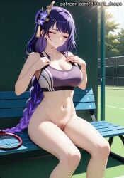 ai_generated animated big_breasts bouncing_breasts cleavage pussy raiden_shogun sitting smiling stripping tagme tennis_court tennis_racket vagina video