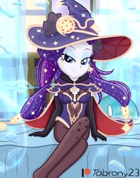 alternate_costume blue_eyes breasts cleavage clothing cosplay female genshin_impact hat looking_at_viewer mona_(genshin_impact)_(cosplay) my_little_pony purple_hair rarity_(mlp) solo straight_hair tabrony23 white_skin