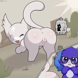 1:1 2026 ambiguous_feral ambiguous_gender ambiguous_species anus artist_name blue_body blue_fur blush butt cactus cat_smile cel_shading countershading cutaway day digital_drawing_(artwork) digital_media_(artwork) domestic_cat duo dutch_angle eyewear felid feline felis female female_feral feral fur game_ui genitals glasses glistening glistening_butt grass heart_in_mouth heart_in_pupils hi_res innie_vulva inviting mammal marshmallow_(mewgenics) mewgenics monotone_body monotone_fur multicolored_body multicolored_fur one_eye_closed outside paws pink_body pink_countershading pink_fur plant presenting presenting_hindquarters presenting_vulva purple_body purple_fur quadruped rear_view semi-anthro shaded status_effect sun text twitter_handle two_tone_body two_tone_fur vulva wink zyuuniie