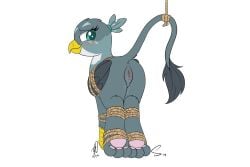 3:2 accessory adult_(lore) anatomically_inaccurate aroused aroused_female avian bdsm beak blush blush_lines bodily_fluids body_blush bondage bound clitoral_hood clitoris colored_line_art excessive_genital_fluids excessive_vaginal_fluids feather_hair feathers feet female feral folded_wings friendship_is_magic fur gabby_(mlp) genital_fluids genitals green_body green_fur gryphon hair hair_accessory hair_tie hasbro hi_res hopefulsparks humanoid_anus humanoid_genitalia humanoid_vulva line_art multicolored_body multicolored_fur my_little_pony mythological_avian mythological_creature mythology no_shading pawpads paws pseudo_hair raised_tail restraints rope rope_around_leg rope_bondage selenophile signature simple_background solo tail tail_tied talon_hands talons tied_hair toes vaginal_fluids vulva vulva_blush wings