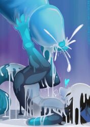 ambiguous_gender anthro blue_feet blue_heart blue_insides blue_penis blue_tail blush blush_lines bodily_fluids brother_(lore) brother_and_sister_(lore) brown_hair canid canine canis circe_(pankallisti) cum cum_covered cum_drenched cum_on_feet duo excessive_cum excessive_genital_fluids extreme_size_difference feet foot_fetish foot_on_penis foot_play footjob genital_fluids genitals goo_creature grey_body hair heart_symbol hi_res incest_(lore) kobold larger_male lying malakai_(malakai) male mammal messy on_back pankallisti penis scalie sex sibling_(lore) sister_(lore) size_difference smaller_ambiguous tail wolf