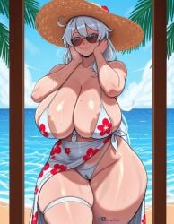 1girls ai_generated angel_yukkis ass big_ass big_breasts big_tits bikini breasts curvy curvy_female curvy_figure day fat_ass honkai_impact_3rd kiana_kaslana nipples oppai pubic_hair pussy pussy_juice seaside sexy_bikini sexy_female sexy_pose sweat thong_bikini tits voluptuous_female wet wet_pussy