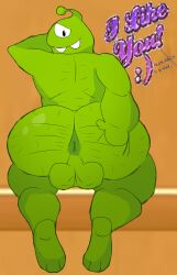 2026 absurd_res anthro anus balls bent_legs big_balls big_butt butt digital_media_(artwork) genitals hairy hands_behind_back hi_res humanoid kneeling male not_furry nude om_nom portrait presenting rear_view rom4ncevisualnovel smile solo stretched_anus toony unknown_species