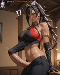 !? 1futa 1futanari 1girl 1girls adult adult_female ai_generated animal_ears bangs bare_shoulders big_breasts big_cock big_dick big_penis black_hair blonde_hair blue_eyes boobs breasts bulge_through_clothing bust busty busty_female busty_girl cock criss-cross_halter dark-skinned_female dark_skin dehya_(genshin_impact) diagonal_bangs dick dickgirl earrings erect_penis erection female fingerless_gloves futa futanari genshin_impact girl gloves halterneck hoyoverse huge_cock huge_penis kemonomimi large_breasts lion_ears lion_girl long_penis looking_down machine_muse mature mature_body mature_female midriff mihoyo mouth_open multicolored_hair navel navel_fetish open_mouth pants penis penis_bulge penis_under_clothes penis_under_shirt sexy sexy_body solo streaked_hair sumeru_girls tits trans trans_woman uncensored veiny_penis watermark
