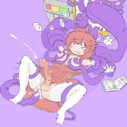 1000-nen_ikiteru_(vocaloid) 1futa ? artist_request barefoot book bow crown cum drool drooling ejaculation heart iki_(iyowa) iyowa_girls large_breasts mv_character nipple_stimulation nipples open_mouth painting_(object) penis pink_dress pink_eyes pink_hair purple_background rape restrained speech_bubble tentacle_in_ass tentacle_rape tentacle_sex tentacles tentacles_around_breasts testicles veiny_penis white_bow white_gloves wide-eyed