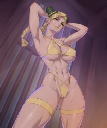 1girls armpits arttoru athletic_female big_breasts bikini female female_only green_eyes human human_only jojo's_bizarre_adventure jolyne_kujo sexy_armpits solo stone_ocean swimsuit thick_thighs toned toned_female underboob