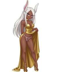 ai_animated collar elegant_dress gold_dress heels long_dress long_hair mirko miruko mp4 my_hero_academia no_background panties red_eyes rumi_usagiyama smile tagme tan_body tan_skin video white_hair