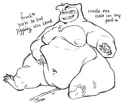 after_orgasm anthro blush bodily_fluids cum english_text generation_1_pokemon genital_fluids heart_symbol kyrosh male monochrome nintendo nipples obese overweight overweight_anthro overweight_male pokemon pokemon_(species) sanco_(kyrosh) sitting snorlax solo text