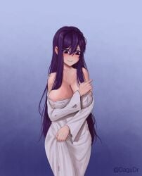 clothed clothed_female dagudr doki_doki_literature_club nipples_visible_through_clothing ripped_clothing yuri_(doki_doki_literature_club)