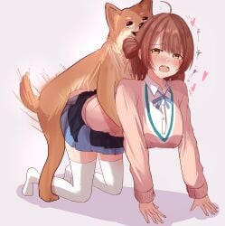1boy 1girls all_fours bestiality blush clothed clothed_sex dog doggy_style female from_behind gakuen_idolmaster hanami_ume idolmaster interspecies penetration ponpoko232 sex sex_from_behind zoophilia