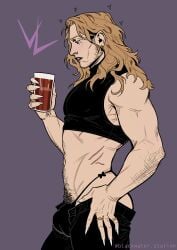 balls_in_panties blackwater.station blonde-haired_male blonde_hair blood_glass blue_eyes buldge_through_clothing bulge crop_top cropped_shirt cup glass heart_symbol interview_with_the_vampire_(amc_series) jeans lestat_de_lioncourt lipstick long_hair looking_down male male_only muscles nail_polish pants pants_open pout pouty_lips pubic_hair pubic_hair_peek ring_(jewelry) scar scars scars_on_chest small_shirt standing the_vampire_chronicles_(franchise) thong thong_panties vampire wavy_hair