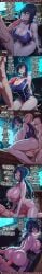 1boy 1girl ahoge ai_generated ass bare_breasts blue_hair blue_swimsuit bodily_fluids cleavage comic cowgirl_position doggy_style drool english_text female_ejaculation fingering handjob huge_breasts huge_penis indoor kaminashi_nozomi long_hair multiple_panels muscular_male nipples nude one-piece_swimsuit penis pussy rampa69 riding saliva sex sweat thick_thighs vaginal_penetration