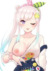 airani_iofifteen breast_slip hololive hololive_indonesia hololive_indonesia_area_15 long_hair one_breast_out solo_female tongue_out virtual_youtuber winking winking_at_viewer