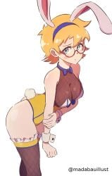 1girls 2d 2d_(artwork) 2d_artwork ashamed average_breasts background blank_background blue-eyed_female blue_bowtie blue_eyes blue_hairband blush_face blush_lines blushing blushing_at_viewer blushing_female blushing_lines bowtie breasts brown_legwear brown_stockings brown_thigh_highs brown_thighhighs bunny_costume bunny_ears bunny_tail bunnygirl bunnygirl_outfit bunnysuit circle_glasses circular_glasses cleavage cyan-eyed_female cyan_eyes digital digital_art digital_drawing digital_drawing_(artwork) digital_media digital_media_(artwork) drawing emarrassed embarrassed_expression embarrassed_female female female_focus female_only fingers fishnet_legwear fishnet_stockings fishnet_thigh_highs fishnet_thighhighs flushed flushed_face flustered flustered_female ginger ginger_hair glasses glasses_on_face glasses_on_head groin hairband hand_on_arm hand_on_own_arm lean_figure leaning leaning_forward legwear leotard looking_at_viewer madabauillust medium_breasts monotone_background narrow_waist one_color_background orange-haired_female orange_hair orange_hair_female petite petite_body petite_female petite_girl plain_background portrait posing posing_for_the_viewer round_glasses semi-rimless_eyewear semi-rimless_glasses short_hair shoulders slender_body slender_waist slim_female slim_waist solid_color_background solo standing stockings thigh_highs thighhighs thighs topwear touching_arm under-rim_eyewear under-rim_glasses upper_body white_background white_bunny_ears white_hairband white_wrist_cuffs wrist_cuffs yellow_bunnysuit yellow_leotard yellow_topwear
