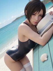 ai_generated animated black_hair brown_eyes brown_hair cyw548 female final_fantasy_vii glossy latex live2d one-piece_swimsuit school_swimsuit short_hair small_breasts solo swimsuit tagme video yuffie_kisaragi