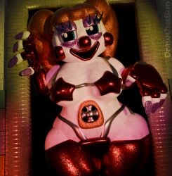1girls 3d 3d_(artwork) animatronic animatronic_female bbw blue_eyes chubby chubby_female circus_baby circus_baby_(fnaf) clown clown_girl clown_makeup colorful fingernail_polish five_nights_at_freddy's five_nights_at_freddy's:_sister_location fnaf ginger_hair looking_at_viewer robot robot_girl sassy scottgames seductive seductive_eyes seductive_look semi_nude standing white_skin