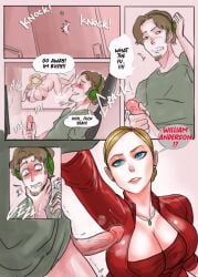 1boy 1girls blush breasts cleavage comic dialogue female human interrupted_masturbation male penis robot_girl straight t-x tagme terminator tora_tora watching_porn
