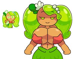 1girls big_breasts bikini breasts cleavage clothed cookie_run costume female female_only green_eyes green_hair hair headwear huge_breasts lime_cookie long_hair mermaid mermaid_tail mob_face pasties reference_image simple_background skimpy slime_hair smile solo standing starfish sycneit_(artist) tan_body tan_skin tied_hair twintails white_background