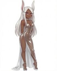 ai_generated collar elegant_dress heels latex long_dress long_hair mirko miruko mp4 my_hero_academia no_background red_eyes rumi_usagiyama shiny_dress smile tagme tan_body tan_skin transparent transparent_clothing transparent_latex video white_hair