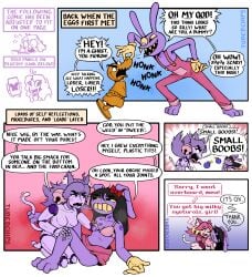 absurd_res after_sex aftercare animal_humanoid animal_noises animal_noises_while_talking animate_inanimate anthro before_and_after biped black_hair bluesky_(social_media) bluesky_logo blush blush_lines bodily_fluids body_shaming bow_accessory breast_shaming bruised cat_humanoid comic crossover crossover_ship degradation_text deltarune doll doll_joints ears_back english_text felid felid_humanoid feline feline_humanoid gender_transition ghost glitch_productions gooseworx's_post-transition_jax_design hair hi_res hickey honk honking_nose humanoid insult irritable_ghost_(deltarune) jax_(tadc) lagomorph leporid living_doll long_hair mad_dummy mad_mew_mew mammal mammal_humanoid mew_mew_kissy_cutie mtf_transition nipples nya pink_(deltarune) pink_hair pivoted_ears purple_body rabbit saliva saliva_string seth_(deltarune) speech_impediment spirit steamy_breath tail teeth text the_amazing_digital_circus time_skip toby_fox_(copyright) trans_(lore) trans_woman_(lore) transition tubedchips undertale undertale_(series) yellow_body yellow_sclera yellow_teeth