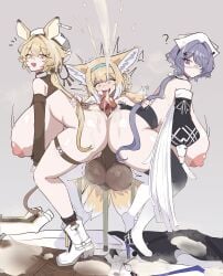 arknights ass ass_job assjob big_breasts cum dorothy_(arknights) ejaculation female futanari heavyrain_(arknights) small_but_hung small_dom_big_sub small_futa suzuran_(arknights)