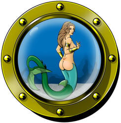 1girls ass blue_eyes bracelet breasts brown_hair crown dc dc_comics female female_only lori_lemaris mermaid mermaid_tail necklace nude nude_female porthole solo superman_(series) superman_logo taghuso tattoo topless tramp_stamp underwater young_justice