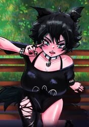 >:0 1girls 2026 2026s big_ass big_breasts big_thighs black_hair blue_eyes cat_ears eldexman huge_breasts neko raine_(zanamaoria) sfw solo solo_female white_skin