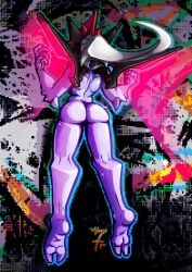ass ass_focus blue_body blue_skin faone flying foot foot_fetish girl helmet karsi long_hair long_legs mechanical_wings nude nude_female pixelated purple_body purple_skin white_hair zvap