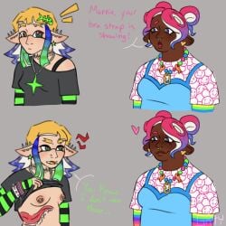 2girls bra_strap_is_showing_(meme) gray_squ1d meme splatoon yuri