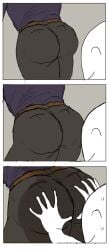 1ambiguous 1boy ass ass_focus belt black_pants brown_belt bubble_ass bubble_butt butt butt_focus clothed clothing comic gay grabbing grabbing_ass grabbing_from_behind hammy_san863 hands_on_ass holding johnny_cage male male_only mortal_kombat mortal_kombat_1_(2023) mostly_clothed nervous nervous_expression nervous_face nervous_smile nervous_sweat purple_shirt smiling sweat sweatdrop sweating unseen_male_face