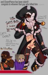 3boy anonymous_artist ass balls bell belly_button blood blood_drip boots buttplug buttplug_in_ass clown clownpierce color cracked_mask cuts cuts_on_thighs defeated defeated_male defeated_villain english_text flaccid flamefrags grey_background jester jester_cap jester_hat jester_outfit lifesteal_smp light-skinned_male light_skin looking_at_viewer looking_back male_focus mask mcyt minecraft minecraft_youtubers penis purpled red_eyes ripped_clothing ripped_pants self_upload sex_toy simple_background smile sweat sweatdrop tagme text torn_clothes torn_pants twitch twitch.tv twitch_streamer unstable_universe wounded youtube youtuber youtubers