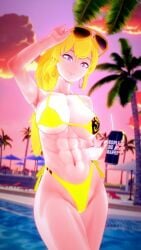 1girls abs bikini bikini_bottom bikini_top blonde_female blonde_hair breasts long_hair long_hair_female purple_eyes rwby rwby_lewd sunglasses yang_xiao_long
