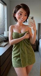 ai_generated breasts helen_parr selfie the_incredibles thighs towel_only