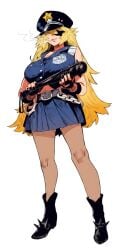 ai_generated baton_(weapon) big_breasts blonde_hair closed_eye eyepatch imminent_rape police_uniform