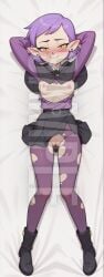 1girls ai_generated amity_blight arms_up blush breasts clothing dakimakura female full_body hi_res high_resolution highres looking_at_viewer lying lying_on_bed nipples patreon pink_hair pussy ripped_clothing sleeplessnighty smile solo solo_focus tagme the_owl_house torn_clothes uniform watermark yellow_eyes