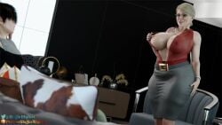 1boy 1girl 3d 3d_(artwork) 3d_artwork dc dc_comics erect_nipples harleen_quinzel harley_quinn nipples_visible_through_clothing pervertmuffinmajima therapist therapy
