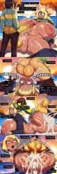 1boy 1girls ahe_gao ai_generated areolae balls big_breasts blonde_hair blowjob brown_hair cum cum_inside curvy curvy_figure deepthroat deer_girl deltarune deltarune_chapter_5 exposed_breasts huge_breasts huge_cock kris_(deltarune) mating_press nipples noelle_holiday pussy scarletstained tagme thick_thighs thighs torn_clothes vaginal_penetration veiny_penis