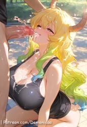 1boy 1girls ai_generated ass ass_grab big_ass big_breasts blowjob blush breast_grab breasts breasts_out clothes clothing cum cum_in_mouth cum_on_breasts cute cute_face duo female female_focus gradient_hair kobayashi-san_chi_no_maidragon large_ass large_breasts light-skinned_female light_skin long_hair looking_at_viewer lucoa lucoa_(maidragon) male nipples open_mouth penis pink_nipples pussy quetzalcoatl_(dragon_maid) sexy sexy_body sexy_female tits_out yellow_eyes yellow_hair younger_female